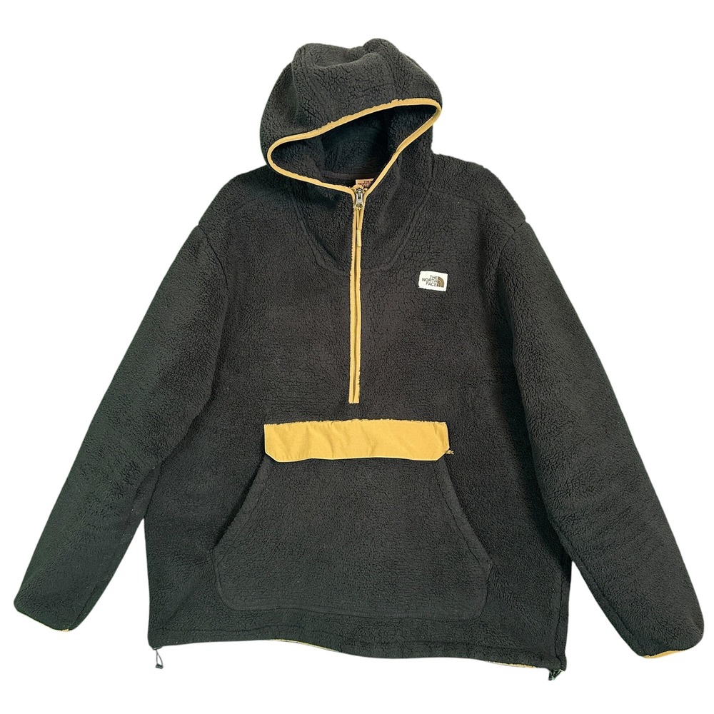 The North Face Campshire Hoodie XXL Sherpa Fleece Pullover Jacket Black Khaki